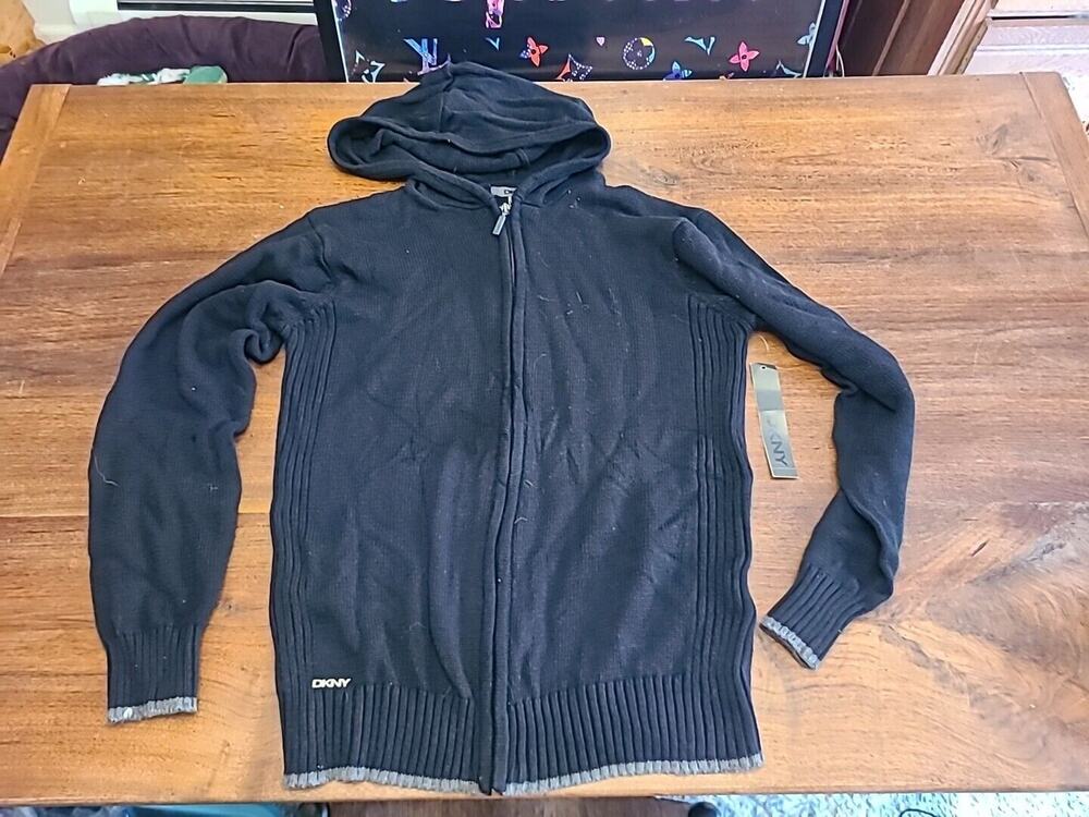 DKNY Kids Size XL Black Full Zip Knit Sweater